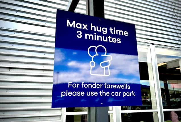 A New Zealand airport is limiting how long you can hug your loved ones goodbye